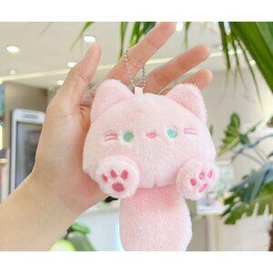 Cute Pink Cat Plush Charm - Soft Mini Bag Charm With Ball Chain For Accessories